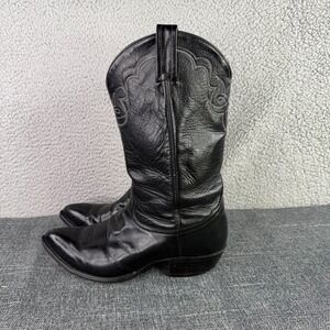 Tony Lama Cowboy Boots Men 10.5 EE Black Leather Western C 2001 Pointed Toe